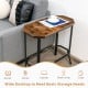 Narrow end side sofa table with rustic brown tabletop and steel frame, ideal for living room or bedroom storage.